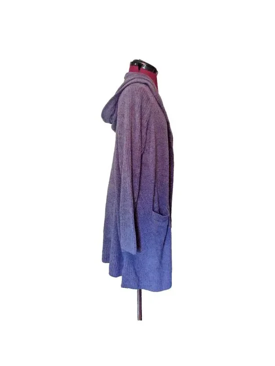 Barefoot Dreams CozyChic Lite Hooded Cardigan 2X Women Baja Blue Open Front - Picture 3 of 7